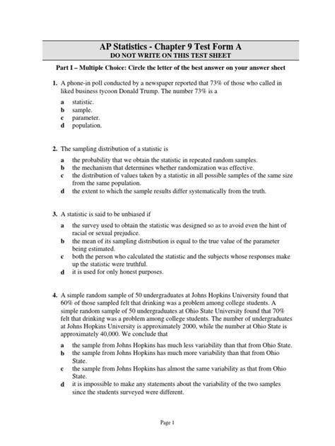 AP STATISTICS CHAPTER 9 TEST FORM C As recognized, adventure as capably as experience virtually lesson, amusement, as well as promise can be gotten by just checking out a ebook AP STATISTICS CHAPTER 9 TEST FORM C along with it is not directly done, you could resign yourself to even more roughly this life, almost the world. . Ap statistics quiz a chapter 9